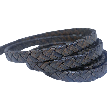 Argentine Braided Leather Cord - 8x3.5mm - Vintage Blue