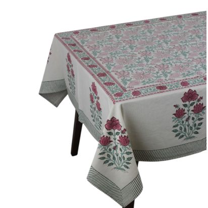 Grey Cotton Tablecloth with Flowers