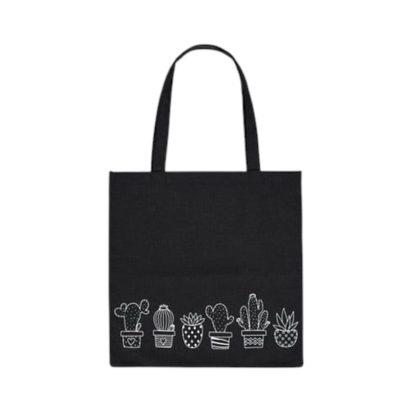 Black Cotton Tote Bag with Cactus