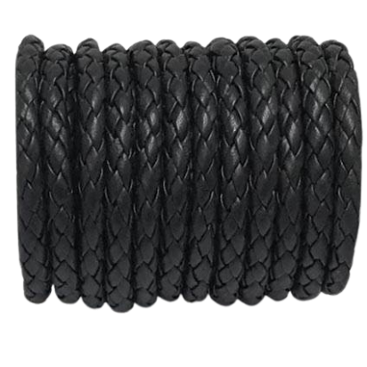 Oslo Round Braided leather cords - 6mm-black