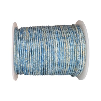 Round Leather Cord - 2mm - Vintage Sky Blue with White Base
