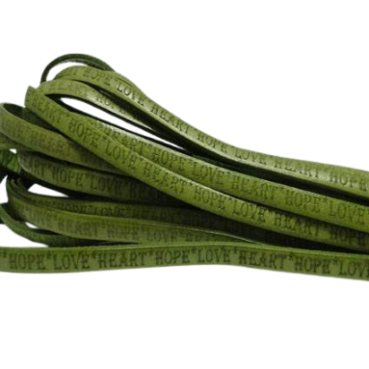 Named-Real Flat Leather-5MM-Hope Love Heart style-Green