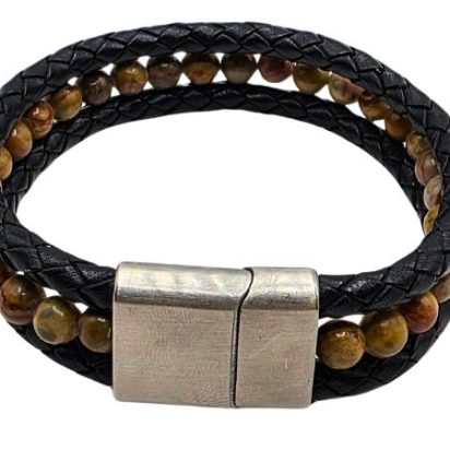 Combination Gemstone and Leather Bracelet - Style 156