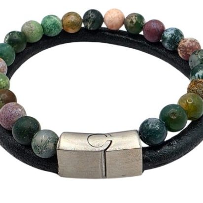 Combination Gemstone and Leather Bracelet - Style 161
