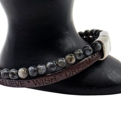 Combination Gemstone and Leather Bracelet - Style 170