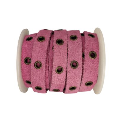 Suede Leather cords with Rivet - 10mm - pink