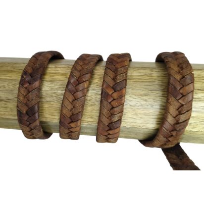 v cross braided leather cord- 15mm- COGNAC
