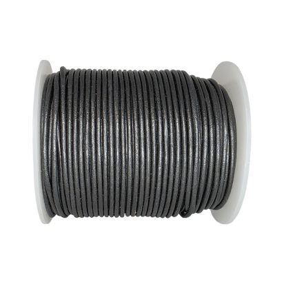 Round Leather Cord Metallic Dark Grey 2mm