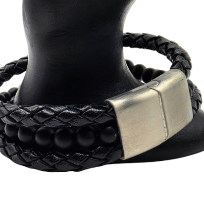 Combination Gemstone and Leather Bracelet - Style 157