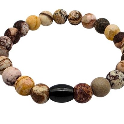 Zebra Jasper Gemstone Bracelet: Style-516 (8mm)