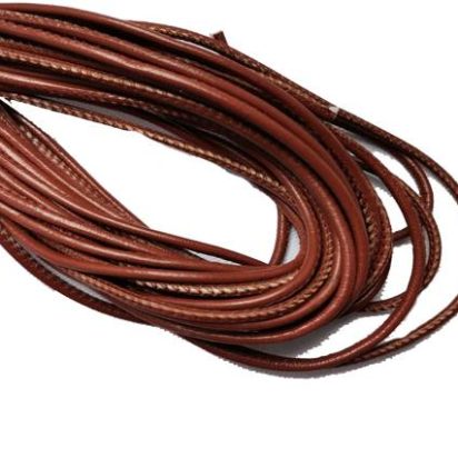 Round Stitched Leather Cord - 3mm - MEDIUM BROWN