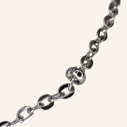 Cable Link Chain Bracelet with Half Beads - Silver - 1mm - Item 904