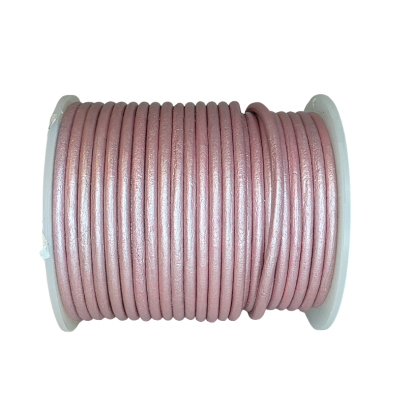 Round Leather Cord -3mm - Metallic Pastel Pink