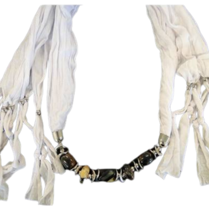 Scarf With Beads - Style 12 - White