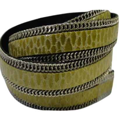 Suede Leather cords with Chain - 10mm - Snake Grass green