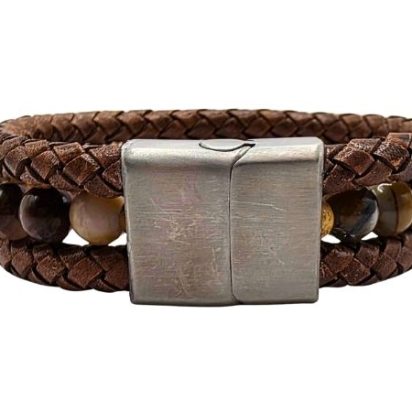 Combination Gemstone and Leather Bracelet - Style 167