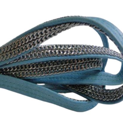 Real Nappa Leather with Double Stainless Steel Chain -10mm-Sky Blue