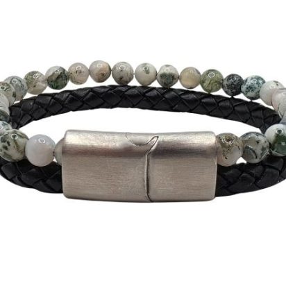 Combination Gemstone and Leather Bracelet - Style 160