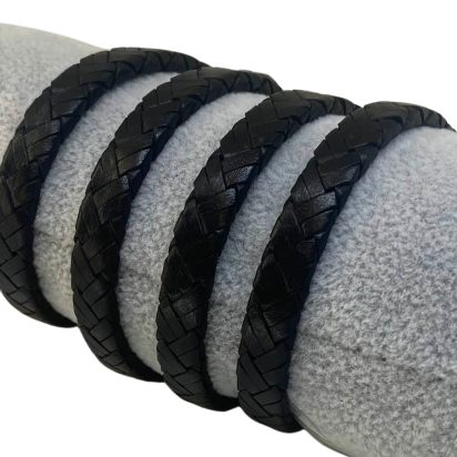 Argentine Braided Leather Cords - 8x3.5mm - Vintage Black