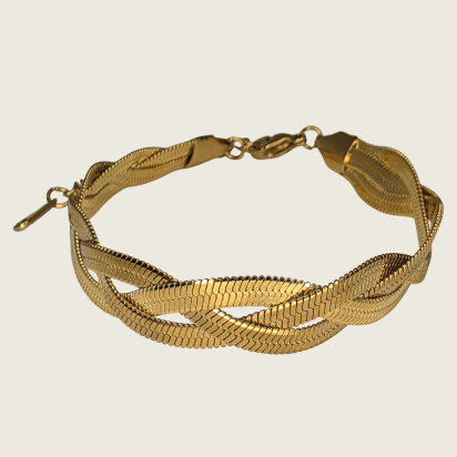 Braided Herringbone Bracelet - Gold - 10mm - Item 990