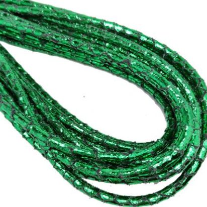 Round Stitched Nappa Leather Cord-4mm-snake style green shiny