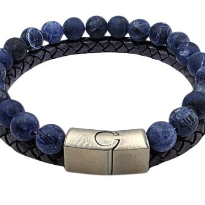 Combination Gemstone and Leather Bracelet - Style 169