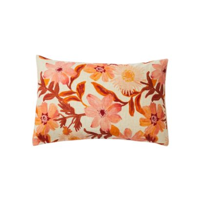 Orange Flower Pattern Cotton Cushion