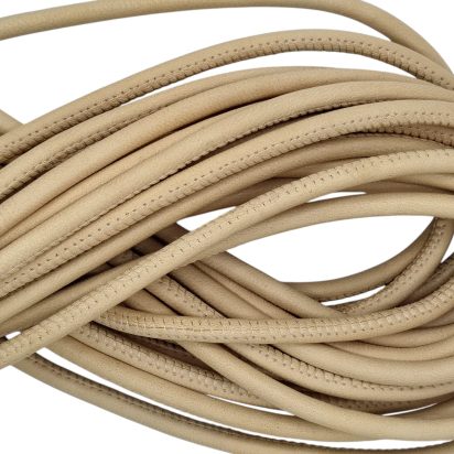 Real Round Nappa Leather Cord - Dark Cream 5mm