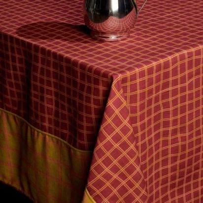 Red and Orange Grid Waxed Tablecloth