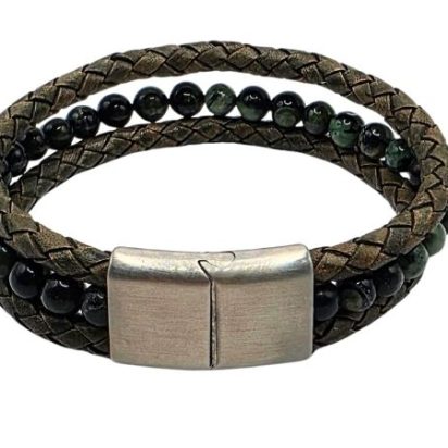 Combination Gemstone and Leather Bracelet - Style 162