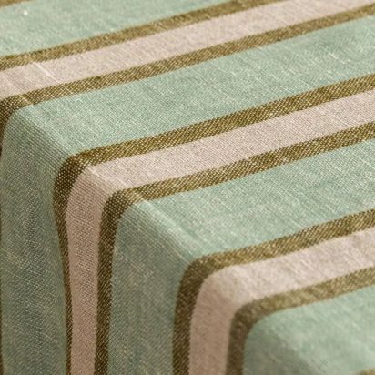 Green and Pink Striped Waxed Tablecloth