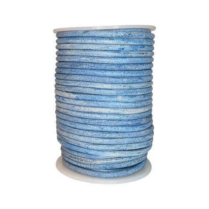 Round Leather Cord - Vintage Sky Blue With White Base 4mm