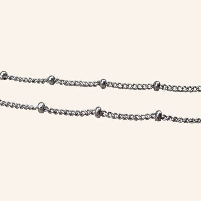 Cable Link Chain Necklace with Half Beads - Gold - 1mm - Item 904