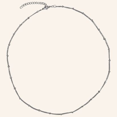 Cable Link Chain Necklace with Half Beads - Gold - 1mm - Item 904