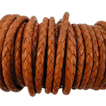 Oslo Round Braided Leather Cord - Orange - 6mm