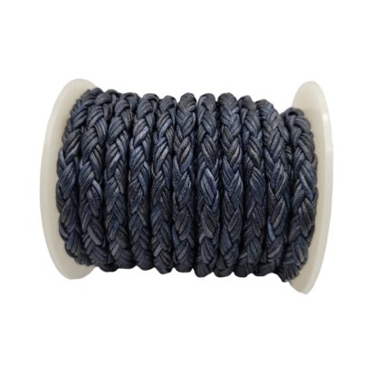 Dublin Bolo Braided Round Twist Leather Cords - 6mm -  Vintage Dark Blue