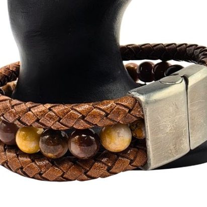 Combination Gemstone and Leather Bracelet - Style 167
