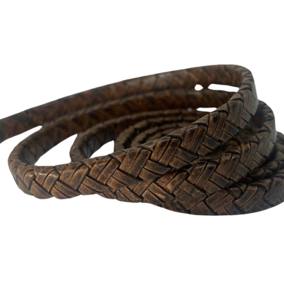 Argentine Braided Leather Cord - 8x3.5mm - Vintage Dark Brown