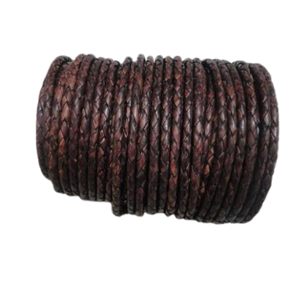 Oslo Round Braided Leather cords - 4mm - bordeaux