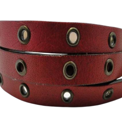 Flat leather with hollow rivets - 10MM-SE-Red