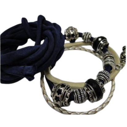 Real silk cords with inserts - 4 mm - Dark Blue