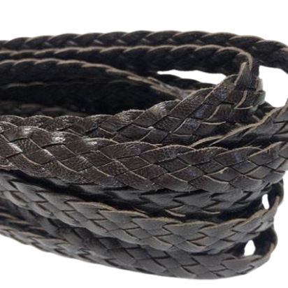 flat braided leather cords - 10mm - Dark Brown