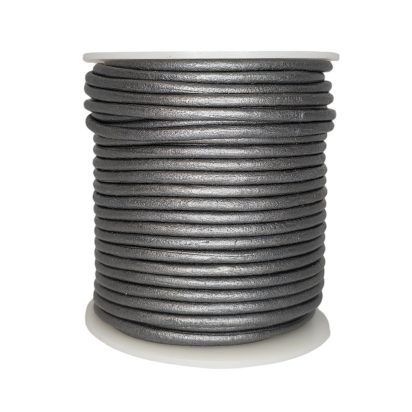 Round leather cord Metallic Dark Grey 3mm