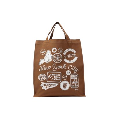 Brown Cotton Tote Bag with New York
