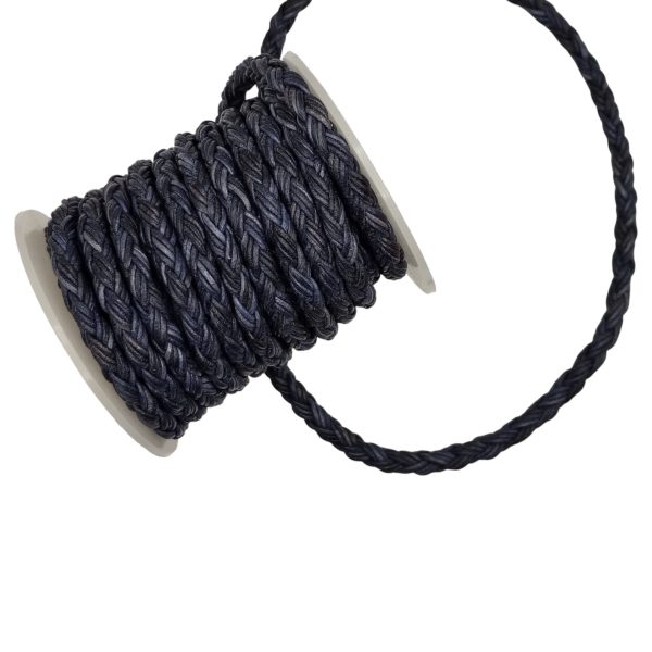 Dublin Bolo Braided Round Twist Leather Cords - 6mm -  Vintage Dark Blue