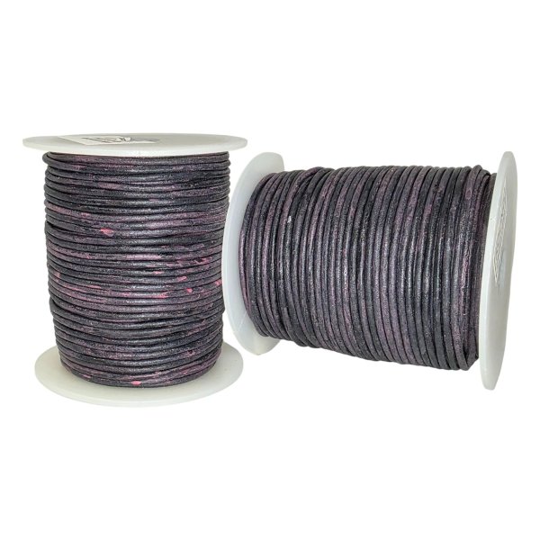 Round Leather Cord Black/Pink 2mm