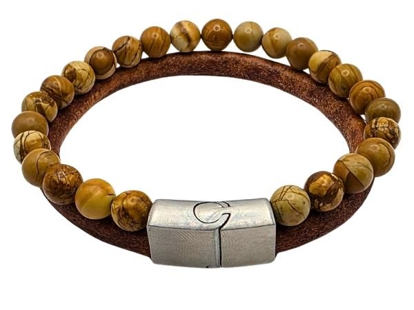 Combination Gemstone and Leather Bracelet - Style 164