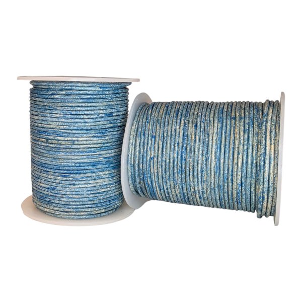 Round Leather Cord - 2mm - Vintage Sky Blue with White Base