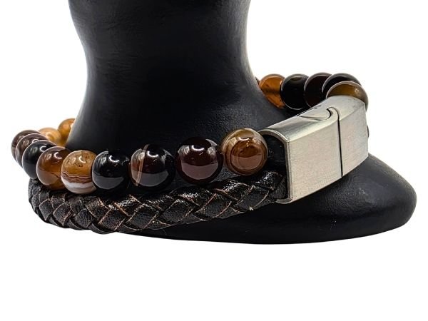 Combination Gemstone and Leather Bracelet - Style 165
