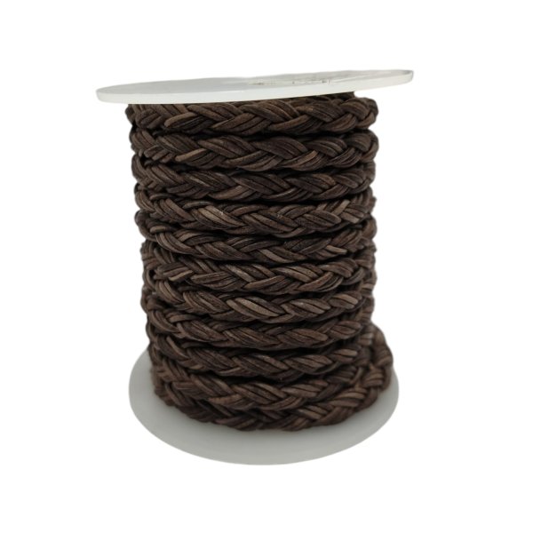 Dublin Bolo Braided Round Twist Leather Cords - 6mm -  Vintage Dark Brown